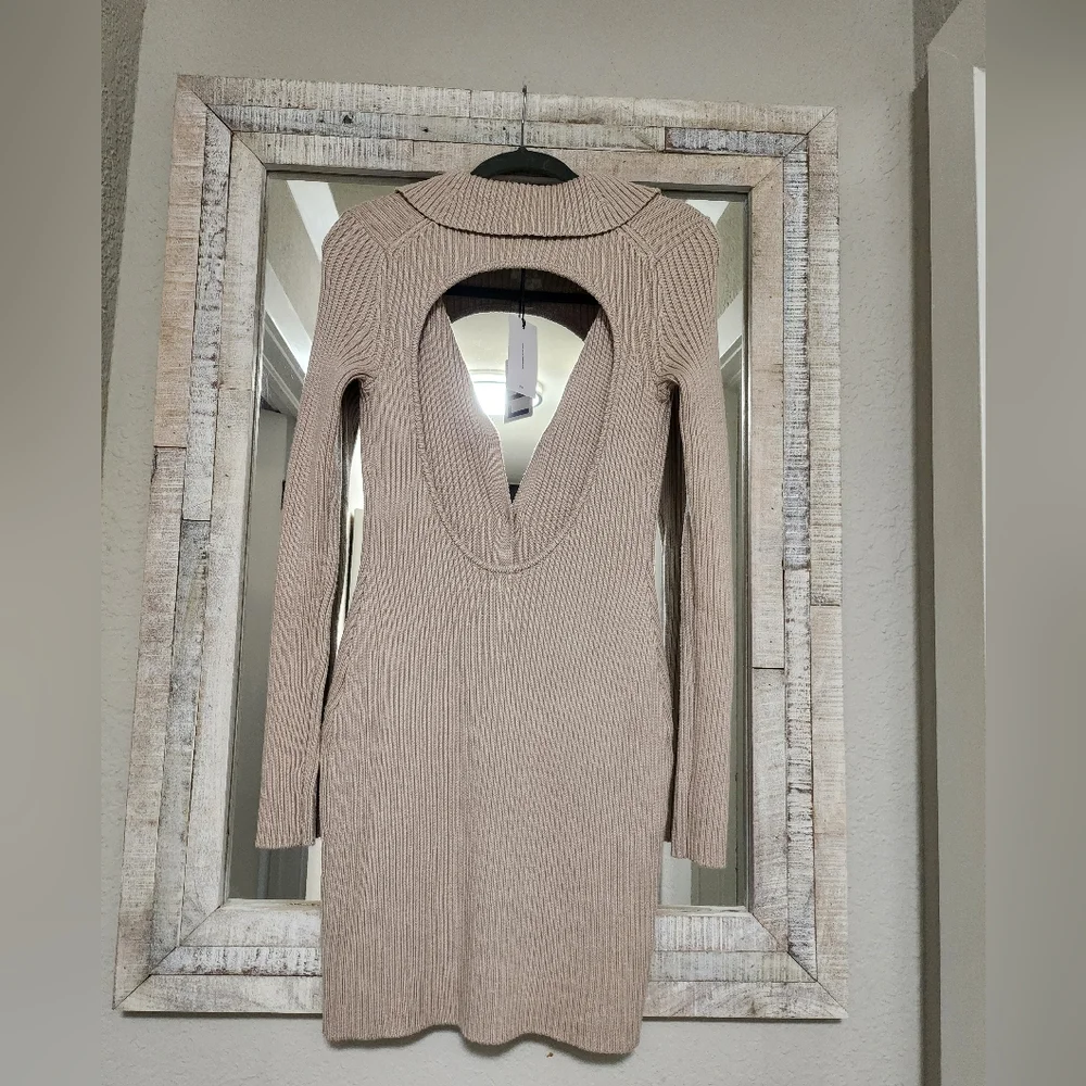 Naolin Collar Mini Dress in Taupe - Picture 5 of 7